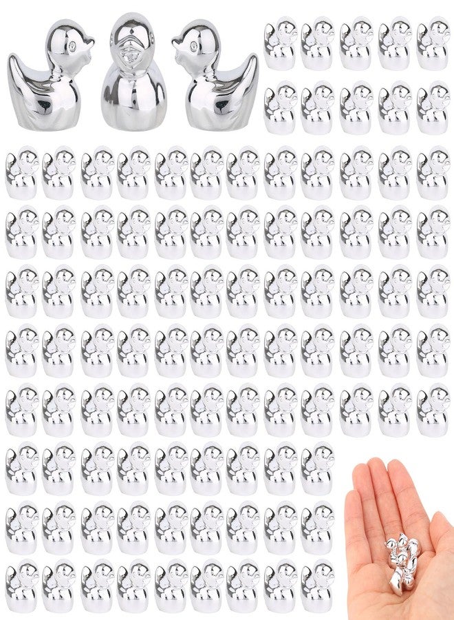 Sinbana 100pcs Mini Resin Ducks, Tiny Duck Figurines Mini Resin Animal Figures for DIY Miniature Garden Landscape Micro Cake Decoration Accessories Party Dollhouse Favors (Silver) - Image 1